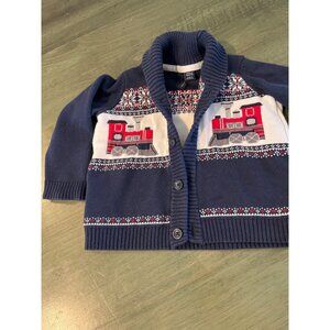 Janie And Jack Toddler Cardigan Sweater 18-24M Navy Train Fair Isle Knit